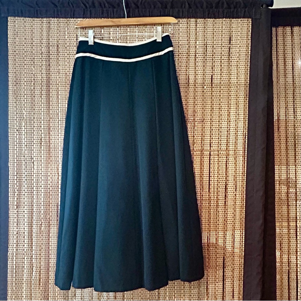 Vintage Emilio Pucci Long Black Wool Skirt with Tan Trim